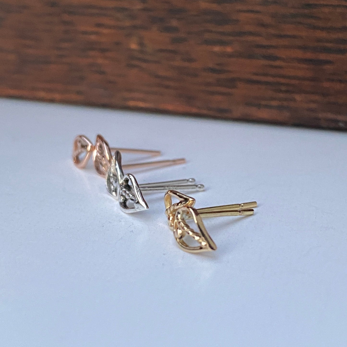 Mini Leaf Stud Earrings 14k Rose & 18k Gold
