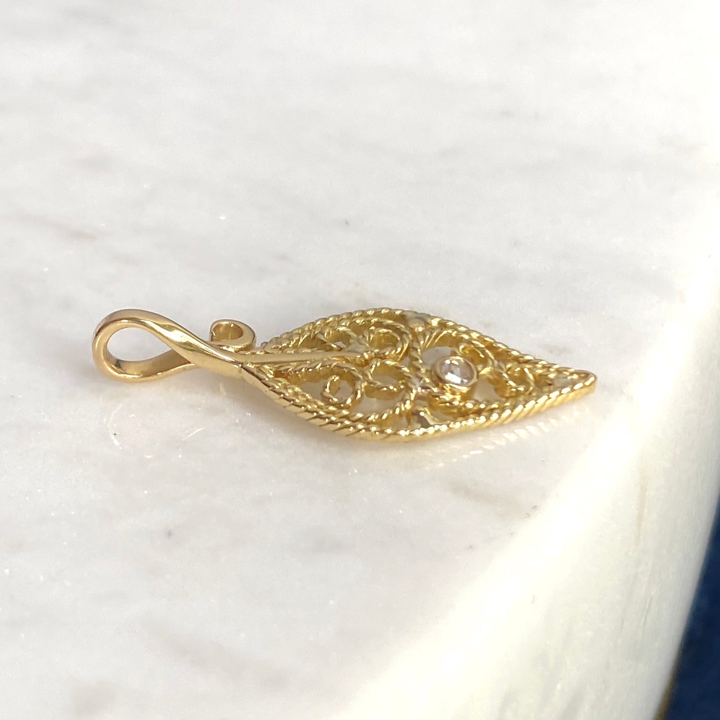 Gold Filigree Leaf Charms 18k with Diamond Accents