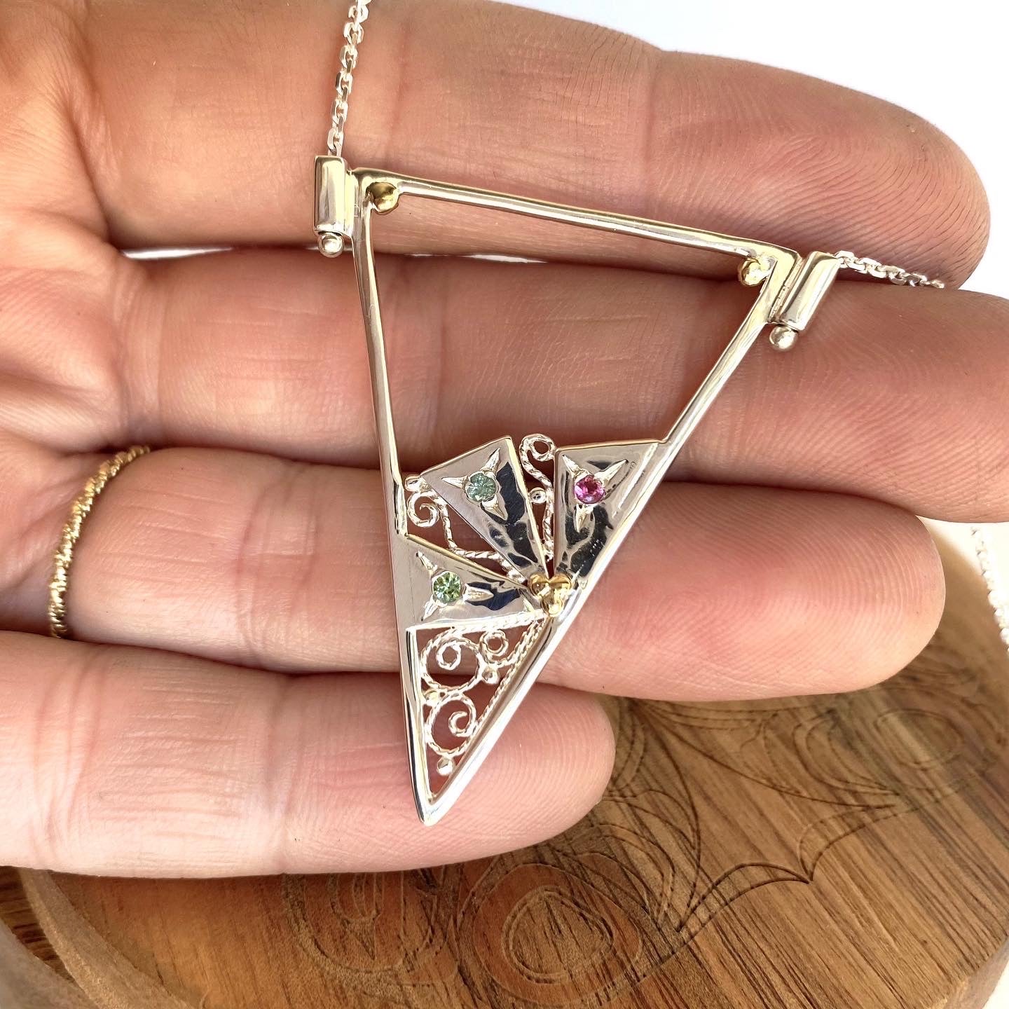 Pinwheel Filigree Triangle Necklace