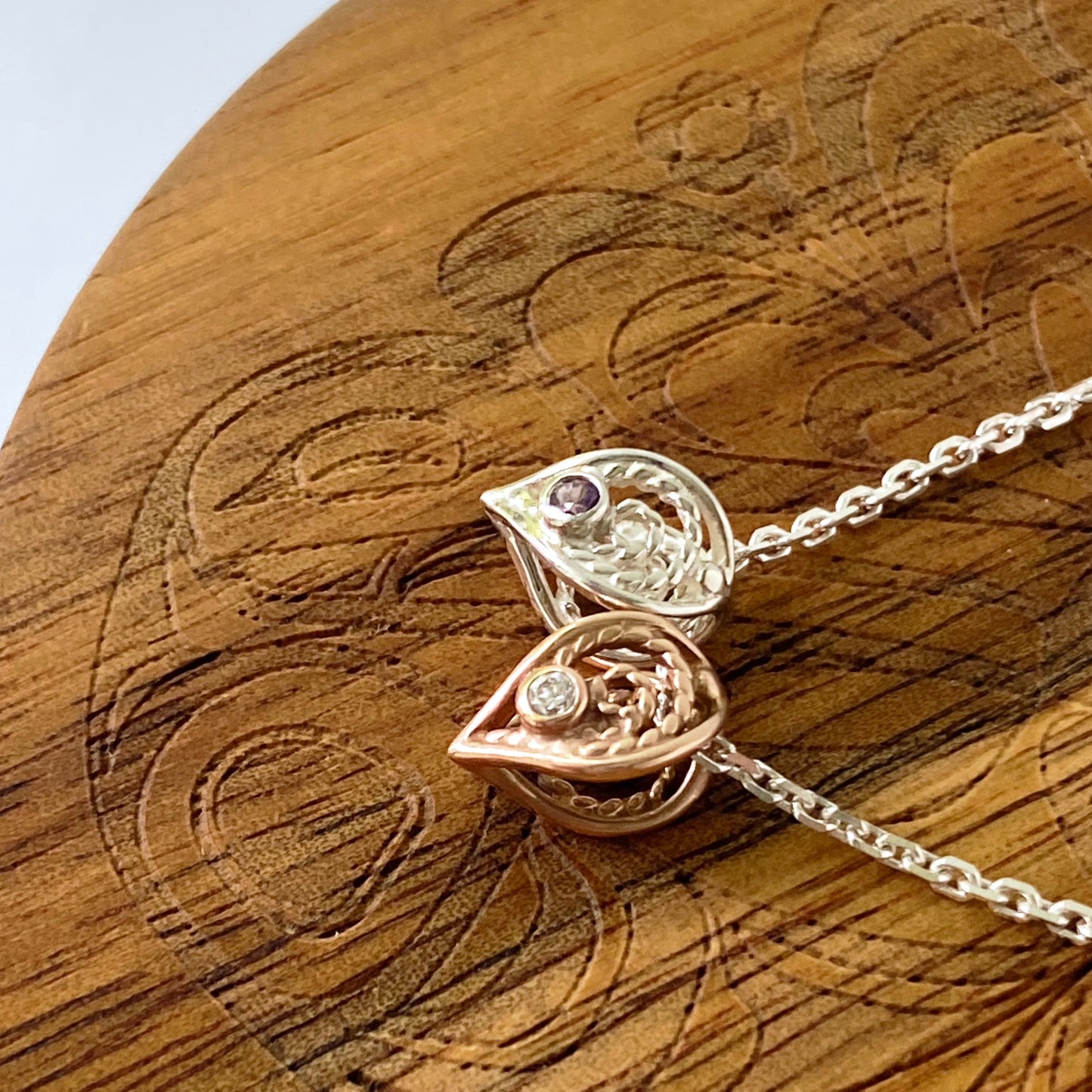Filigree Leaf Bead Slider Charm w/ Gemstone