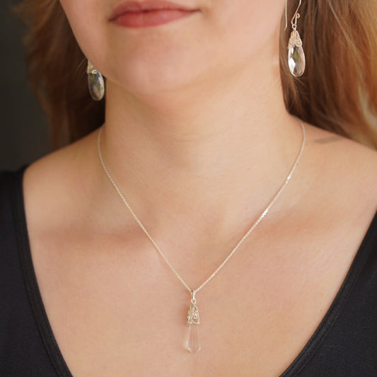 Cylinder Prism Silver Filigree Pendant