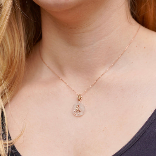 Handcarved Quartz Bellflower Pendant 14k Rose Gold