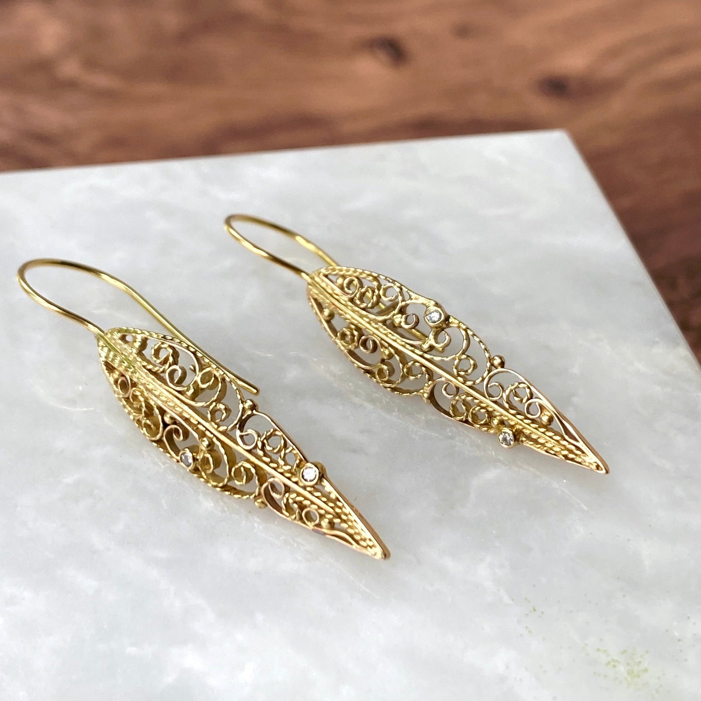 Vining Gold Filigree Diamond Earrings 18k