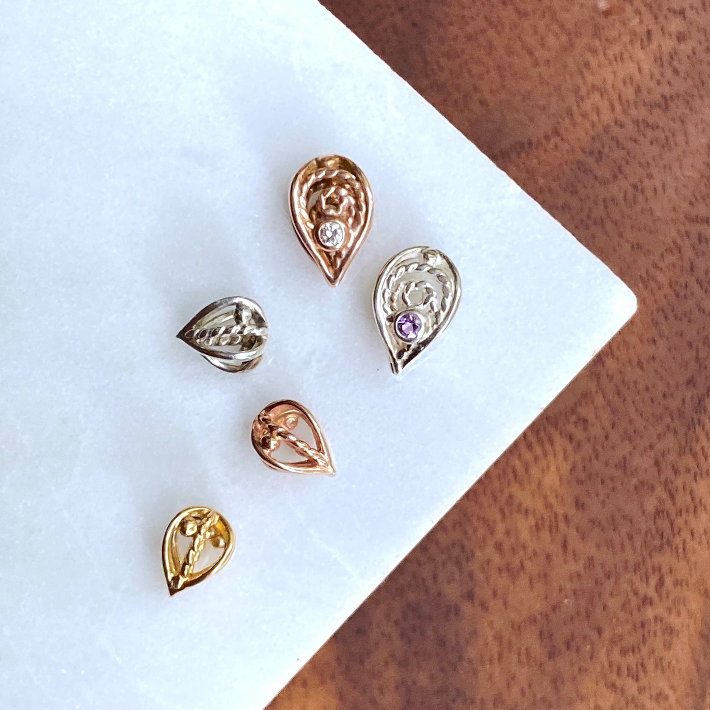 Filigree Leaf Bead Slider Charm w/ Gemstone