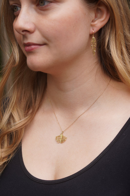 Ginkgo Leaf Gold Filigree Pendant 18K