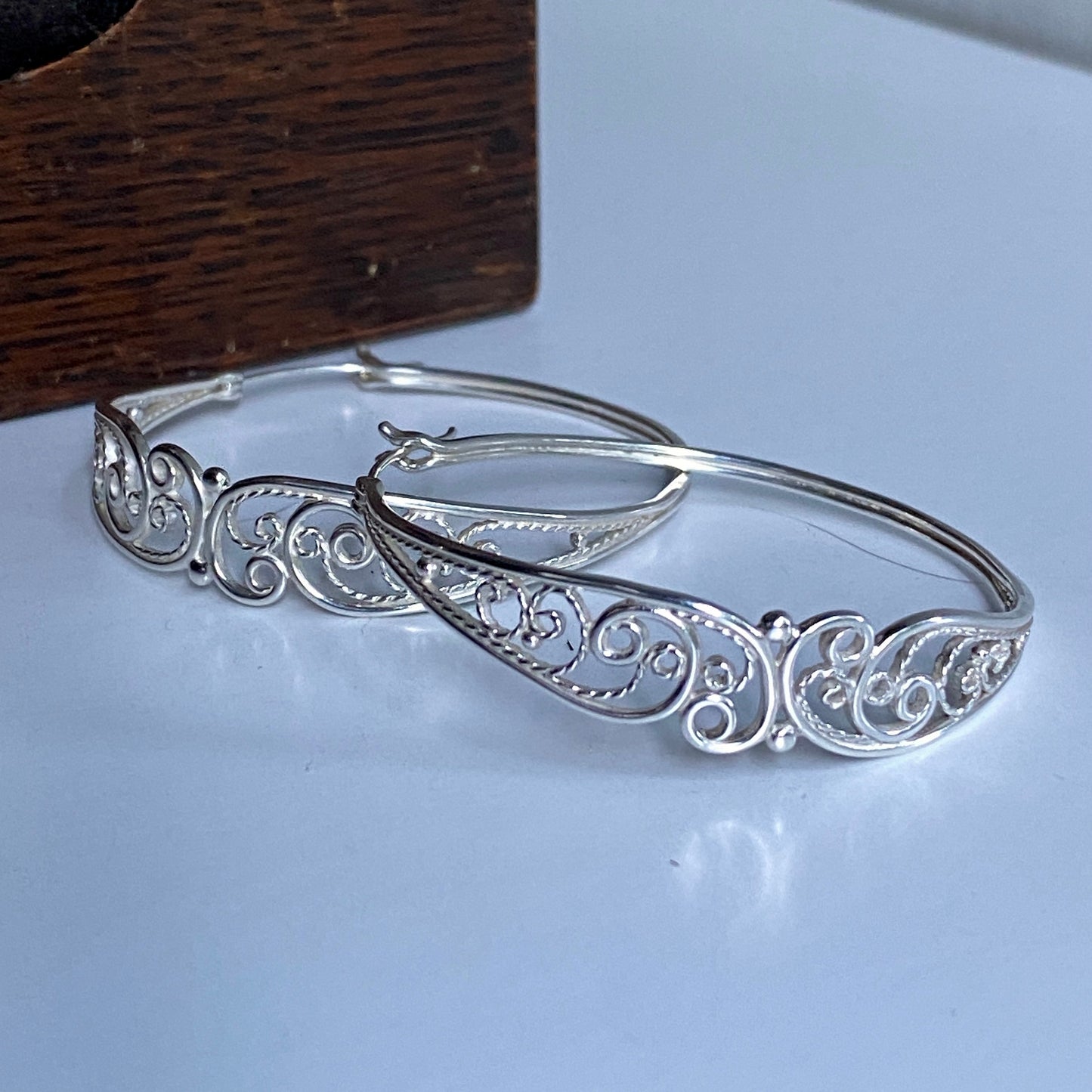 Eclipse Silver Filigree Statement Hoops