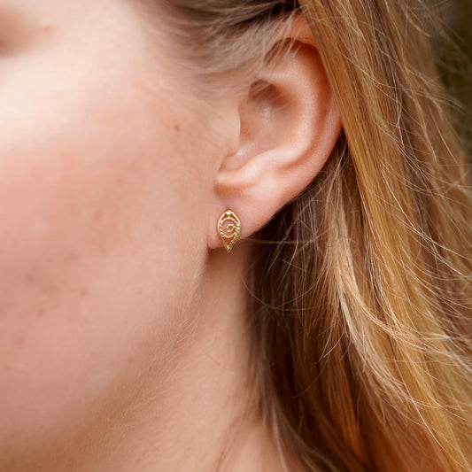 Filigree Leaf Stud Earrings 14k Rose & 18k Gold