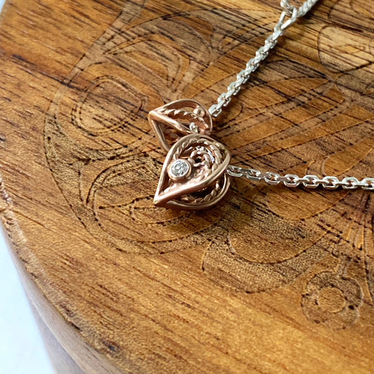 Leaf Bead Slider Charm, 14k rose Gold w/ Natural Diamond