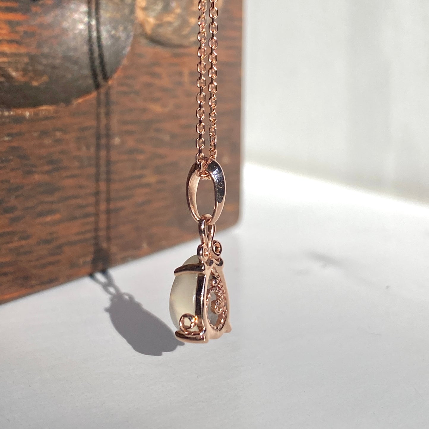 Moonstone Teardrop Pendant 14k Rose Gold