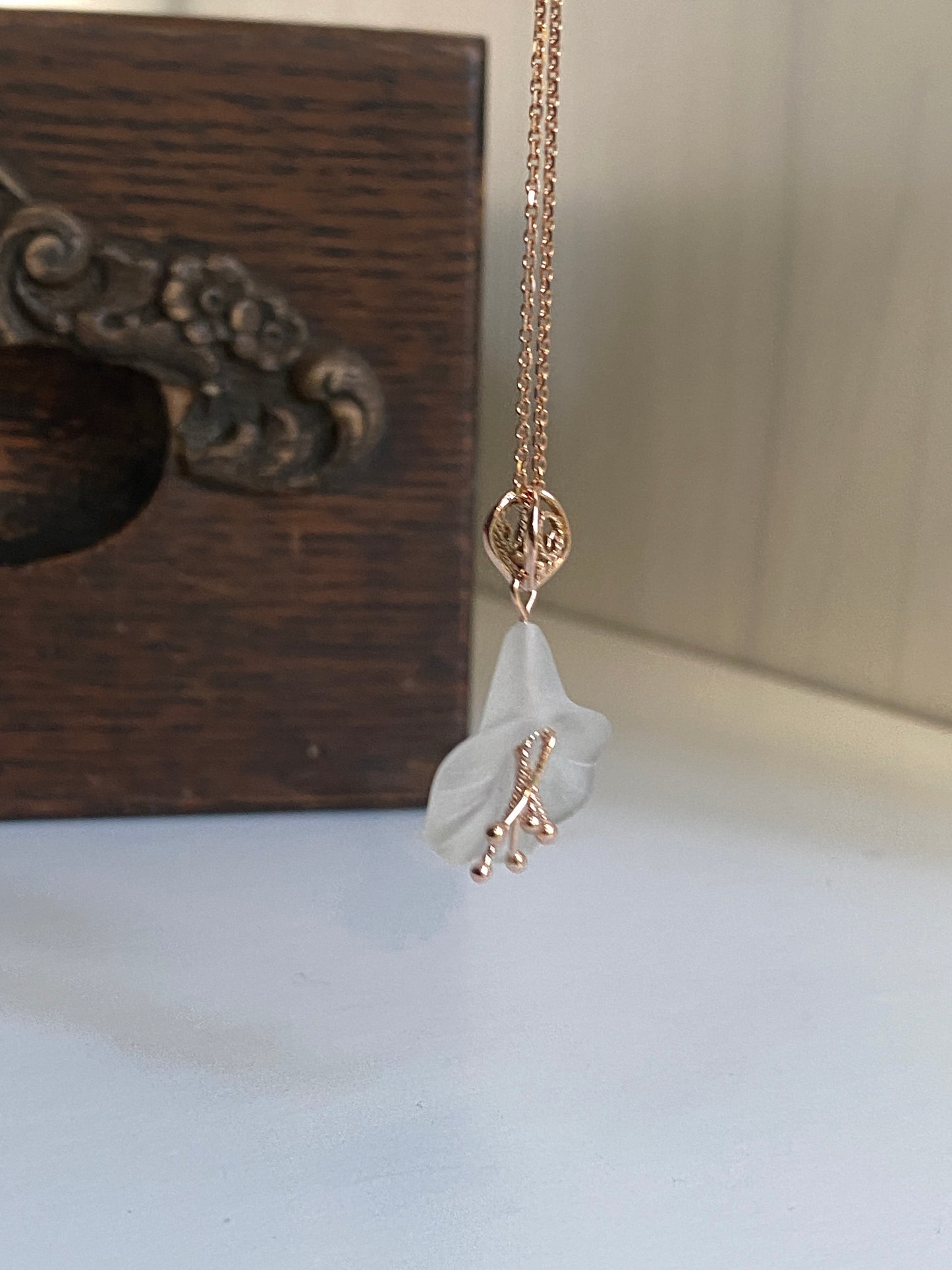 Handcarved Bellflower Pendant 14k Rose Gold