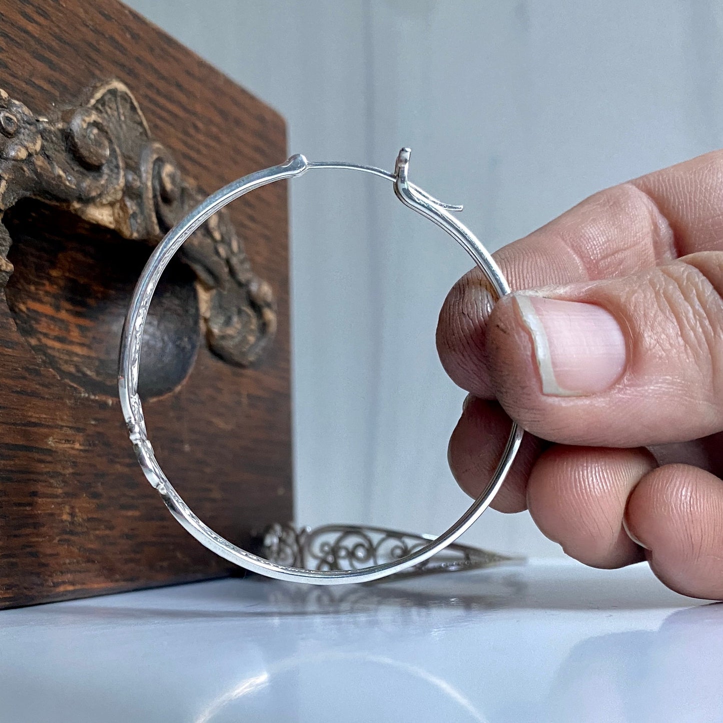 Eclipse Silver Filigree Statement Hoops