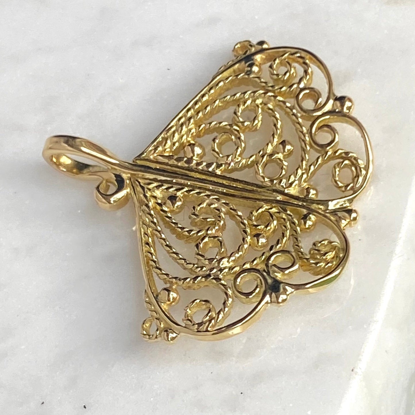 Ginkgo Leaf Filigree Pendant 18K Gold
