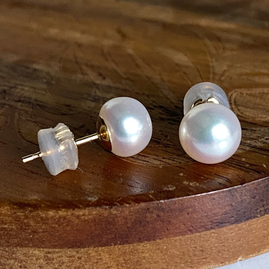 Pearl Button Stud Earrings 14k