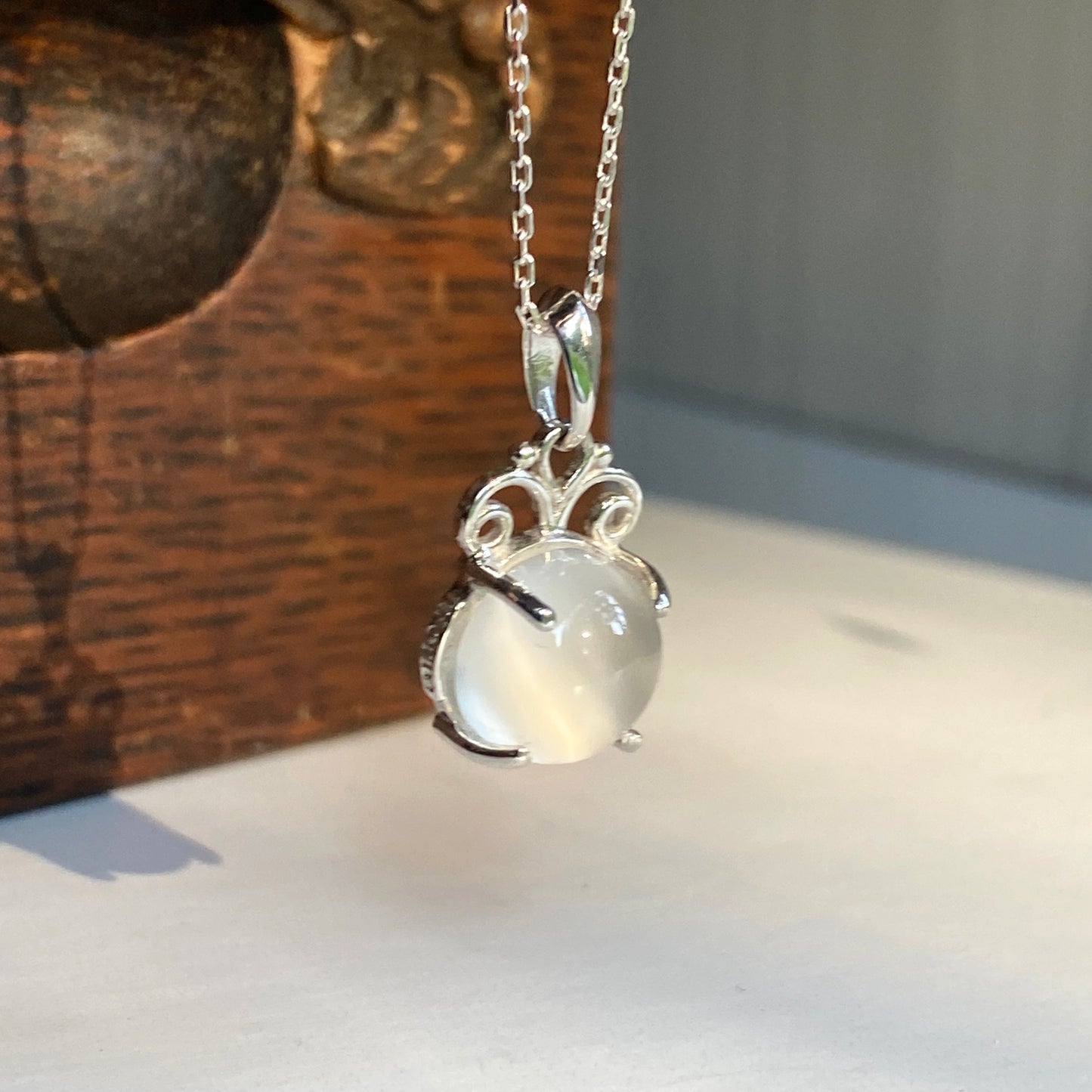 Round Moonstone Filigree Pendant