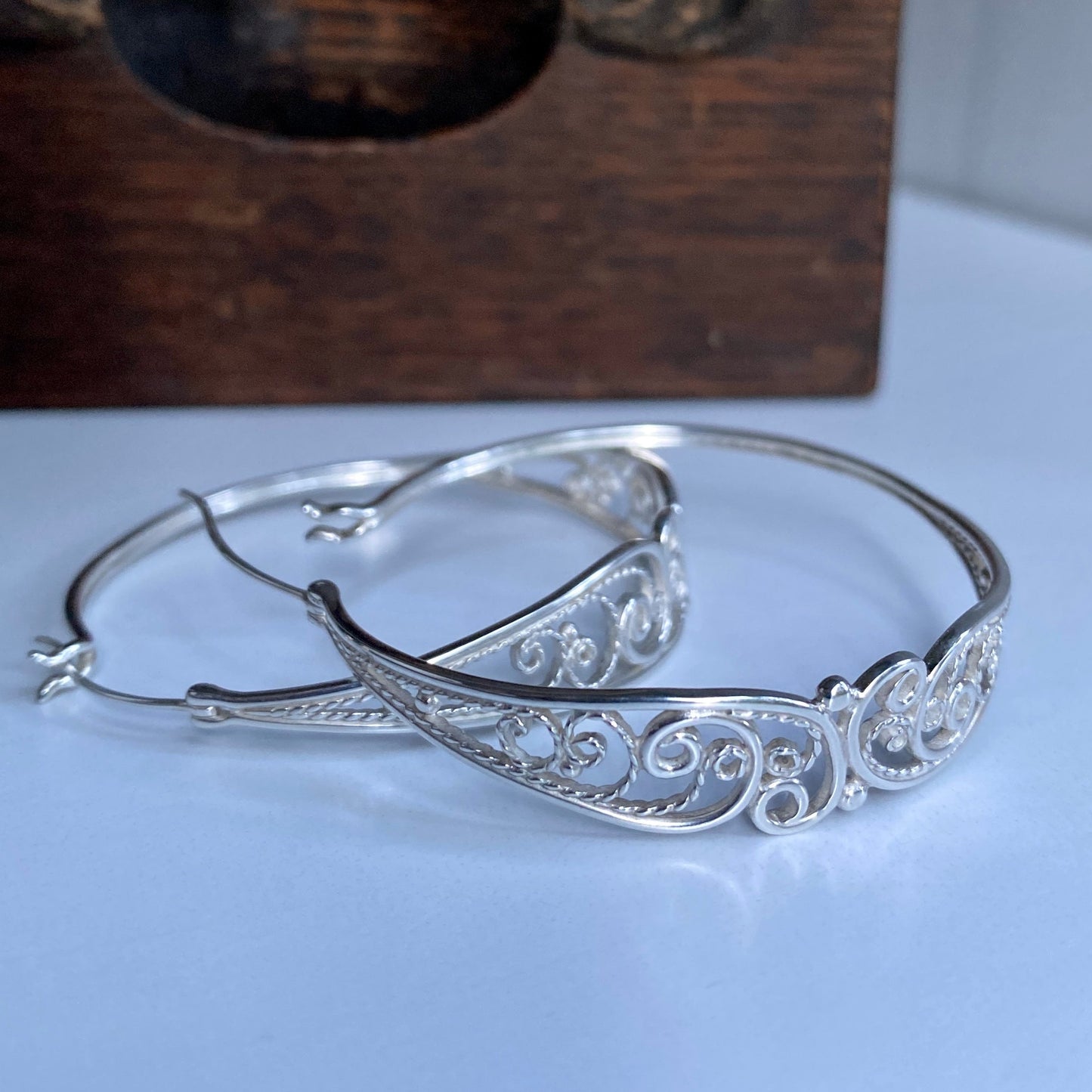 Eclipse Silver Filigree Statement Hoops