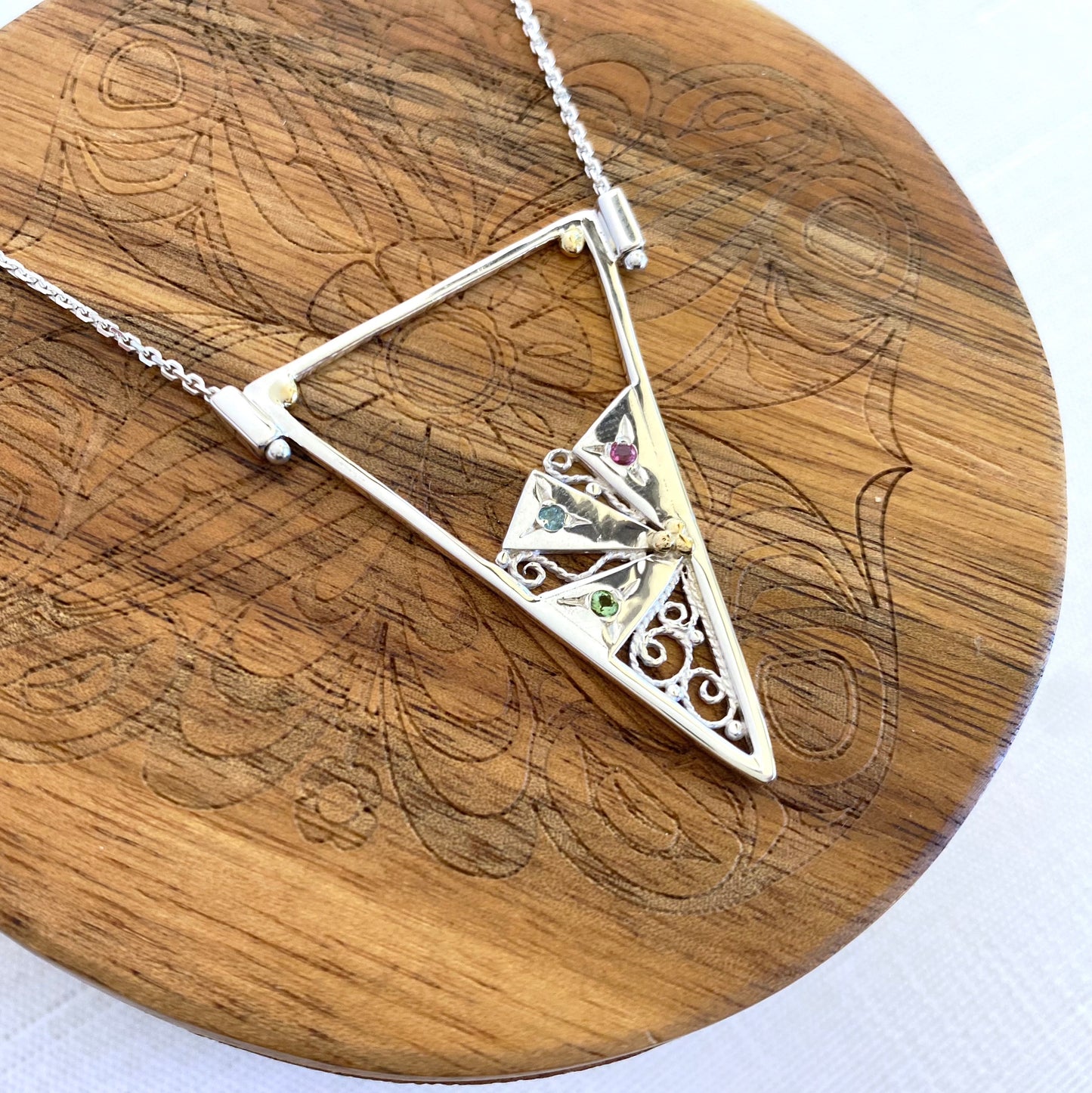 Pinwheel Filigree Triangle Necklace
