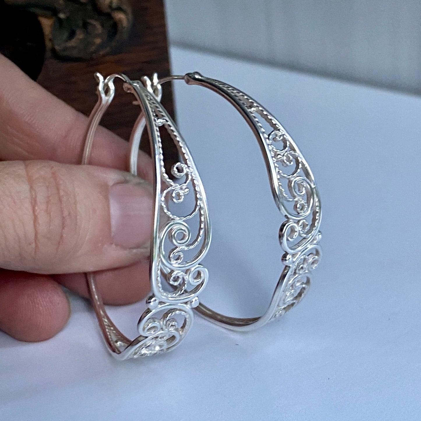 Eclipse Silver Filigree Statement Hoops