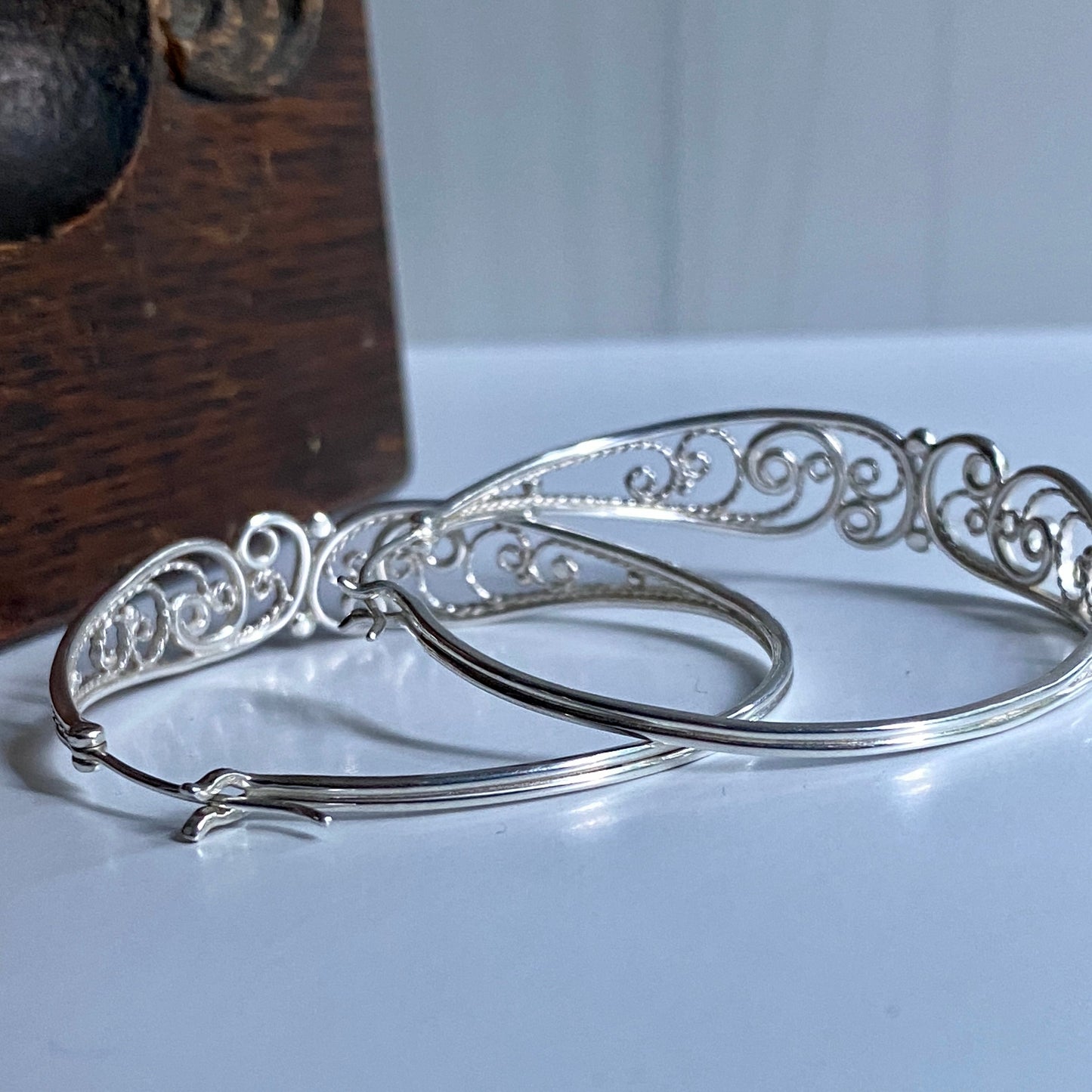 Eclipse Silver Filigree Statement Hoops