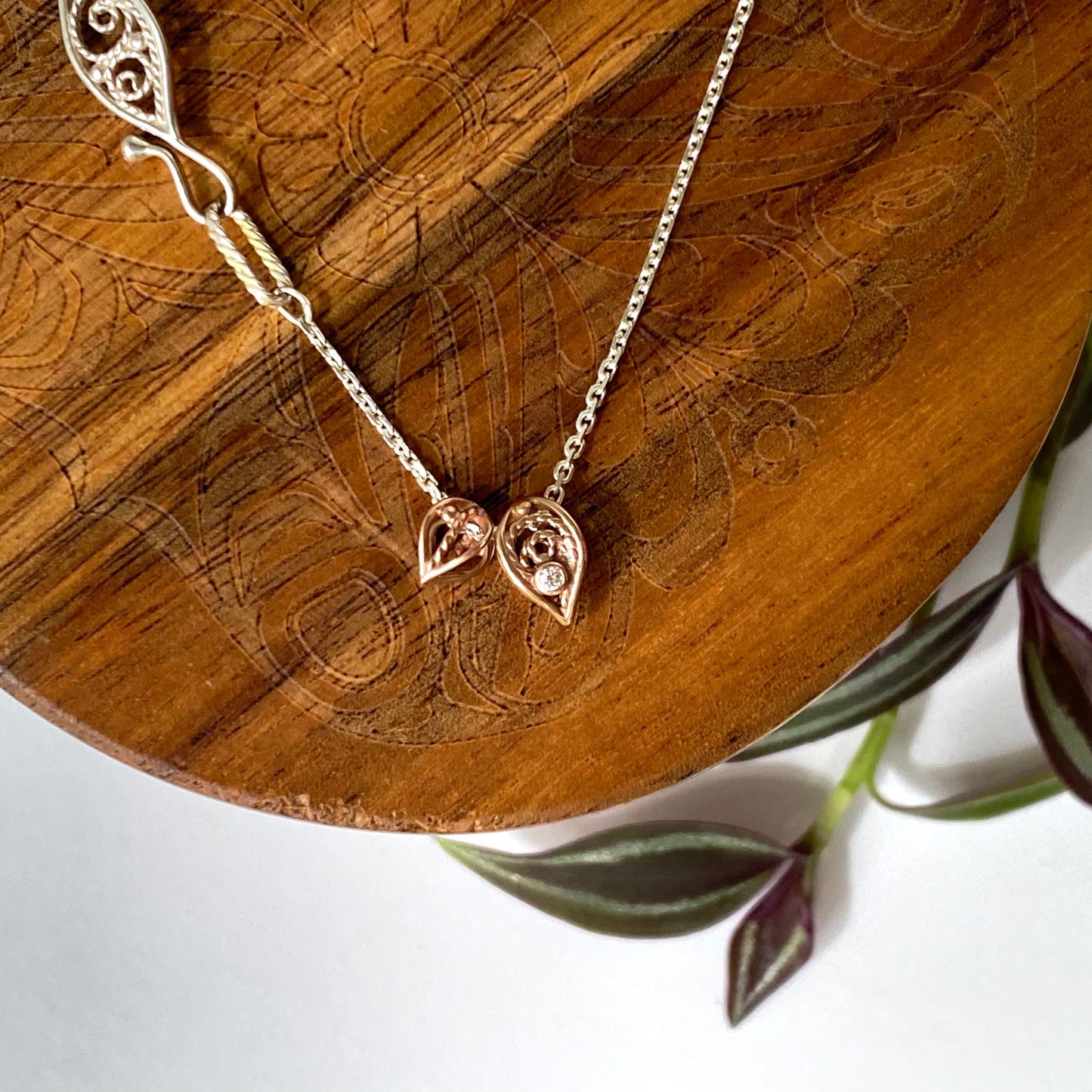Filigree Leaf Bead Slider Charm w/ Gemstone