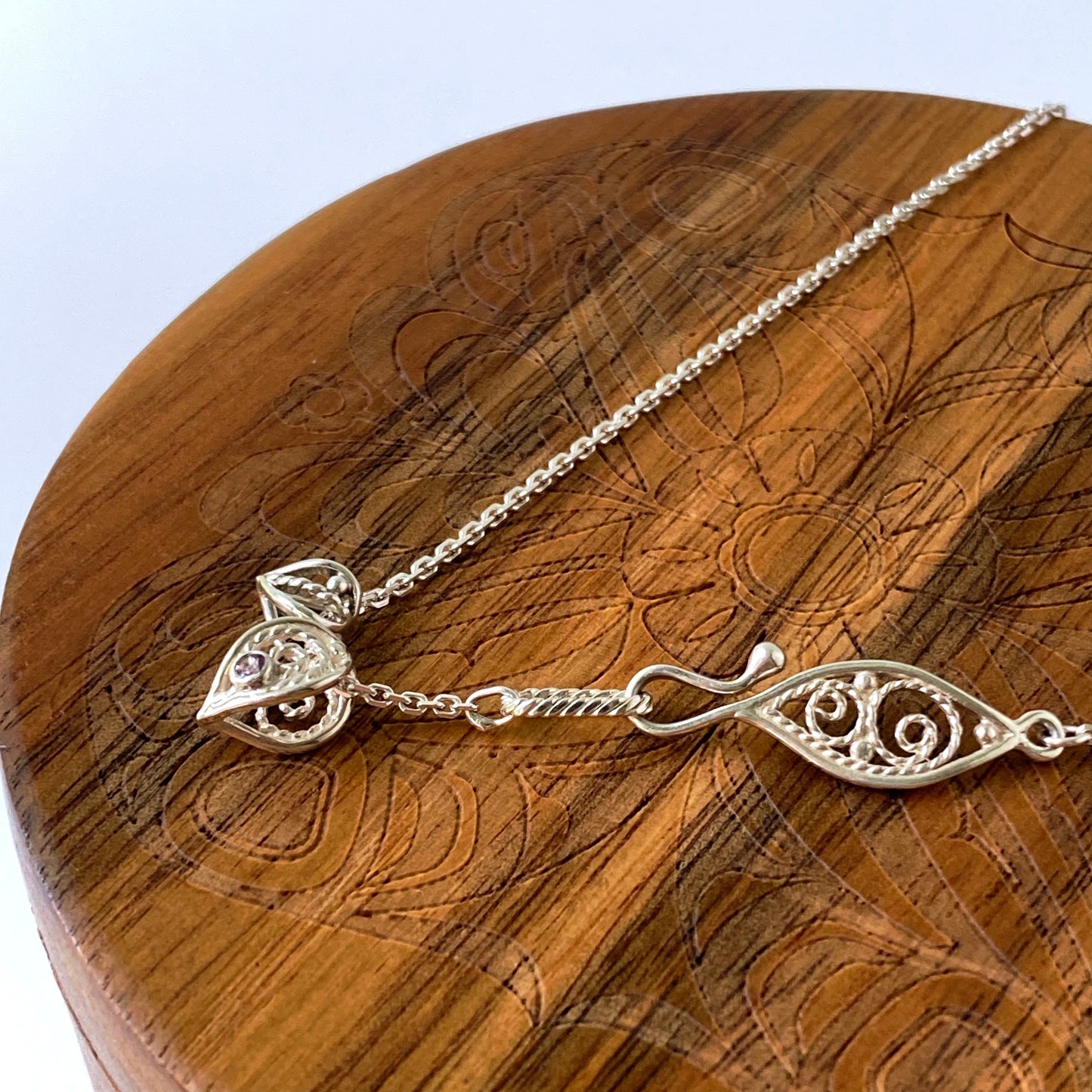 Filigree Leaf Bead Slider Charm w/ Gemstone