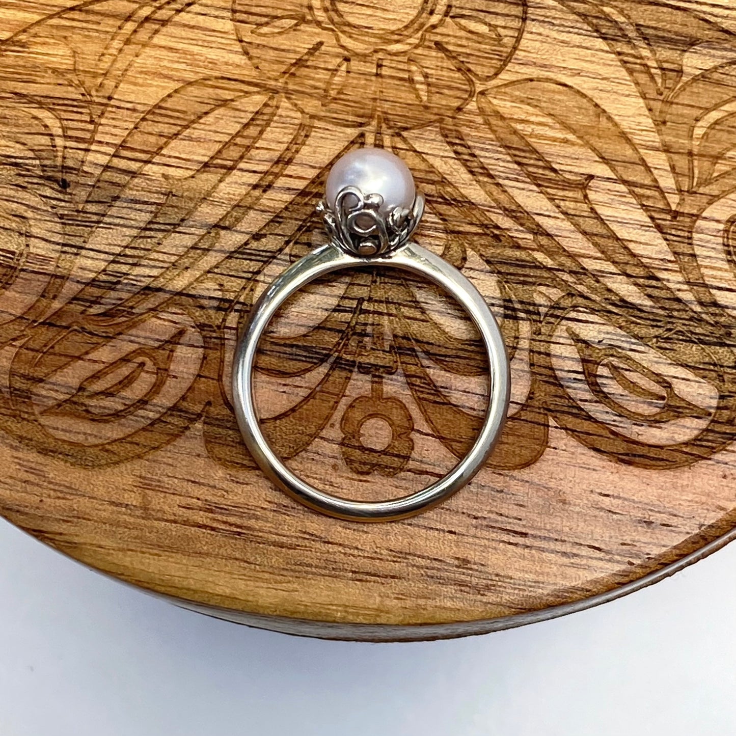 Pearl Solitaire Silver Filigree Ring- Sz 7