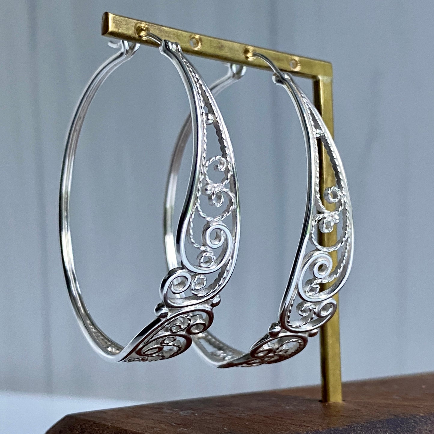 Eclipse Silver Filigree Statement Hoops