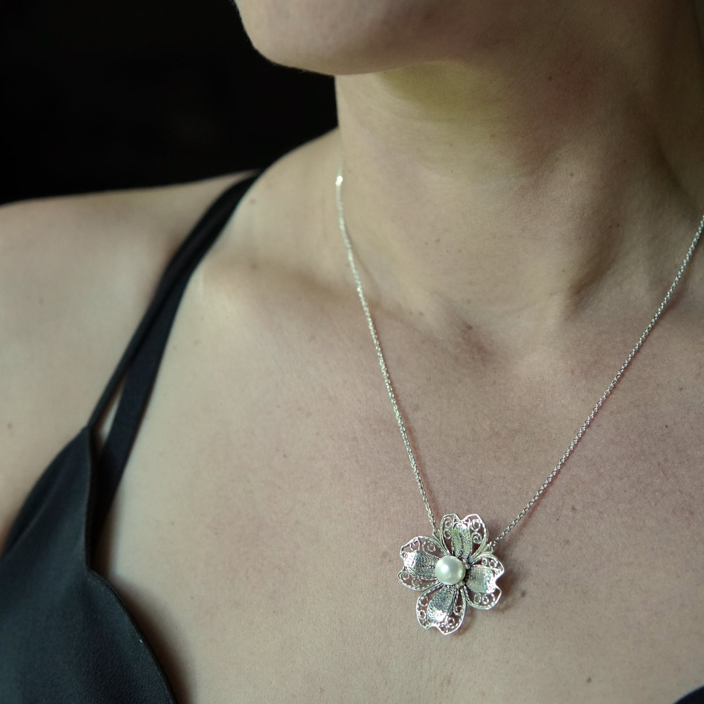 Dogwood Flower Filigree Necklace