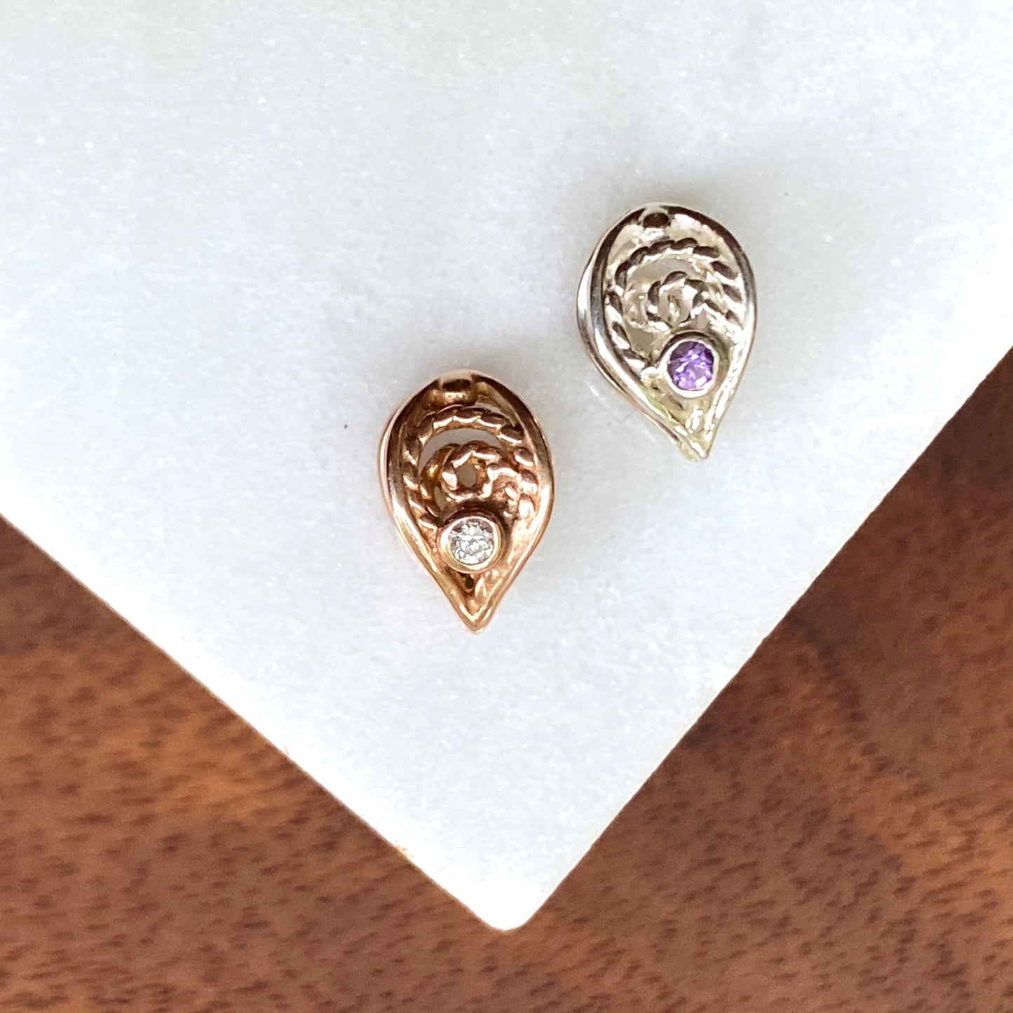 Filigree Leaf Bead Slider Charm w/ Gemstone
