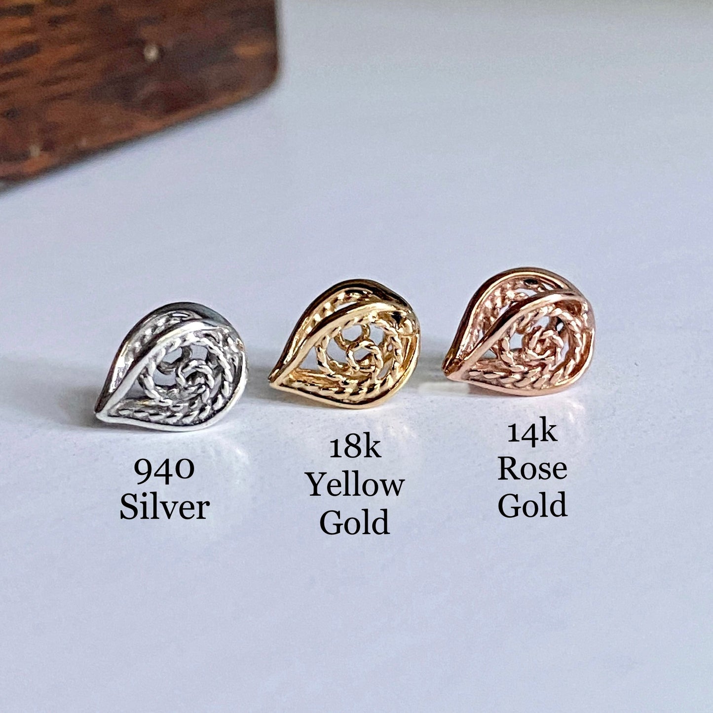 Filigree Leaf Bead Slider Charm w/ Gemstone