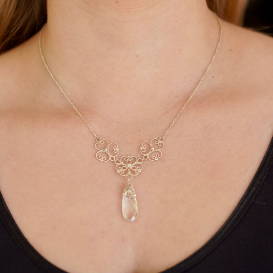 Trio Blossom Filigree Prism Necklace