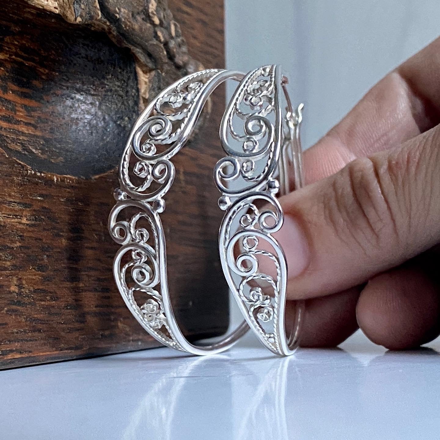 Eclipse Silver Filigree Statement Hoops
