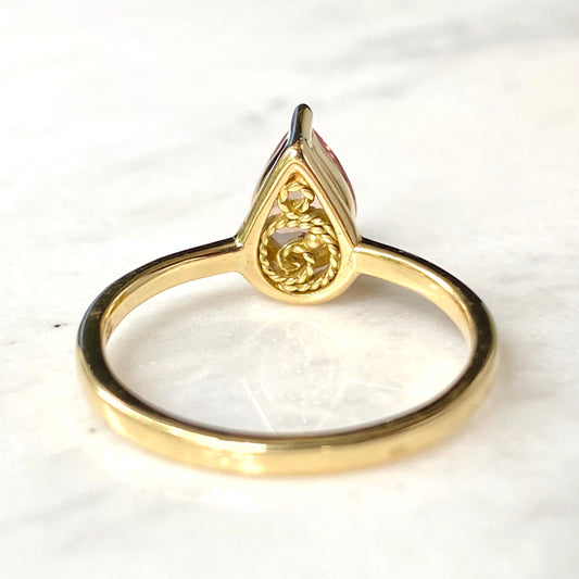 Pear Lotus Garnet "Skylight" Filigree Ring 18k