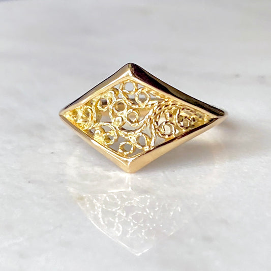 "Deco" Split Knife-Edge Chevron Filigree Ring 18k