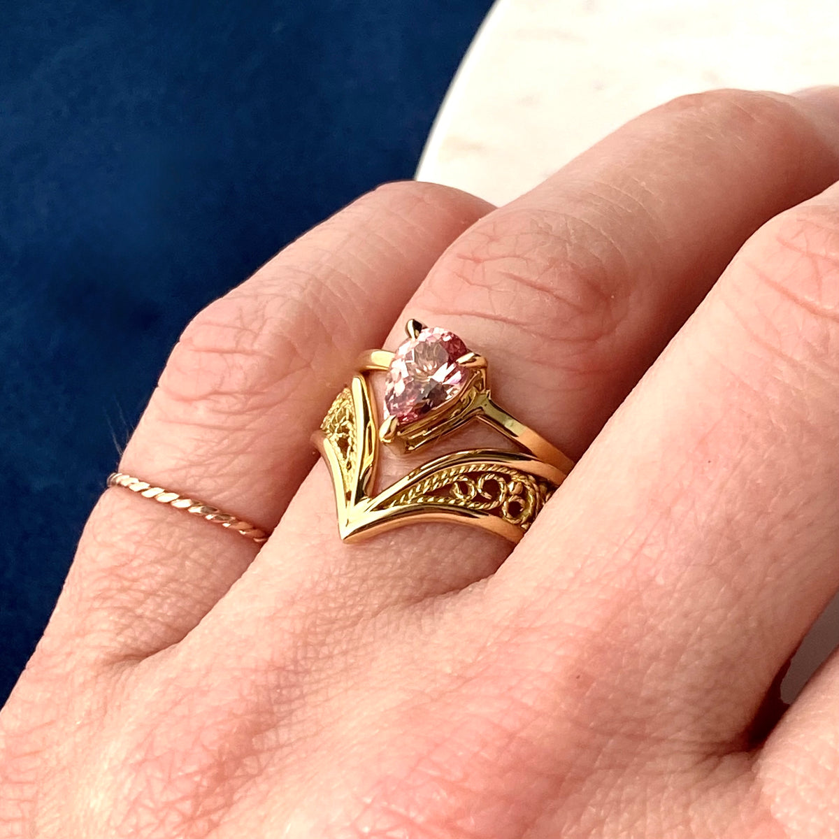 Pear Lotus Garnet "Skylight" Filigree Ring 18k