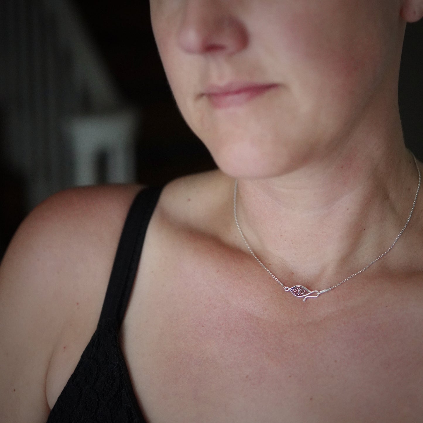Leaf Clasp Silver Filigree Necklace