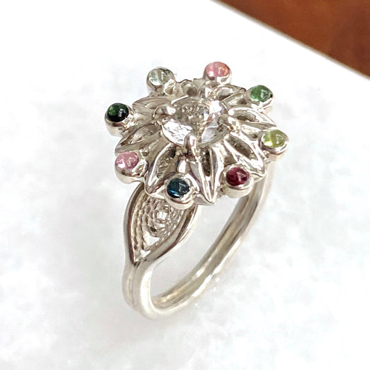 Dahlia Filigree Cocktail Ring ~ Sz 8