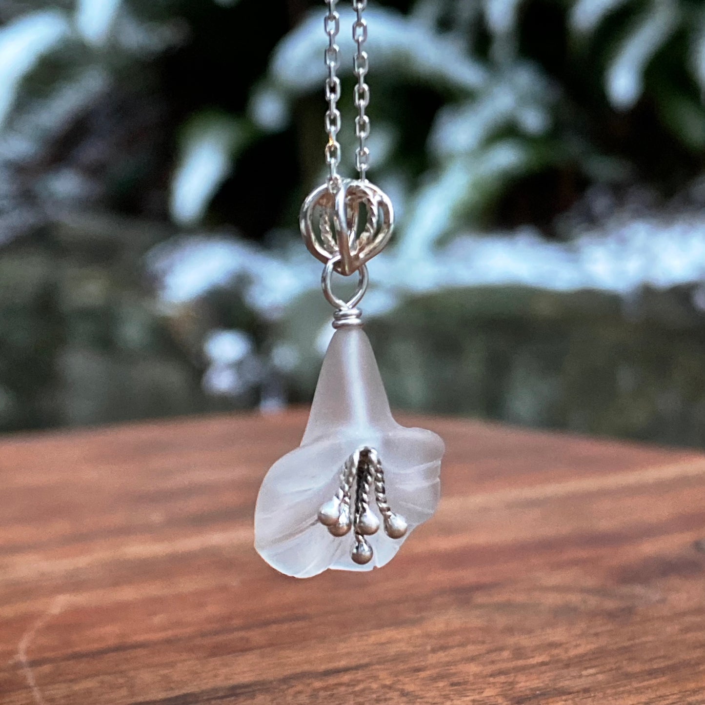 Handcarved Silver BellFlower Pendant