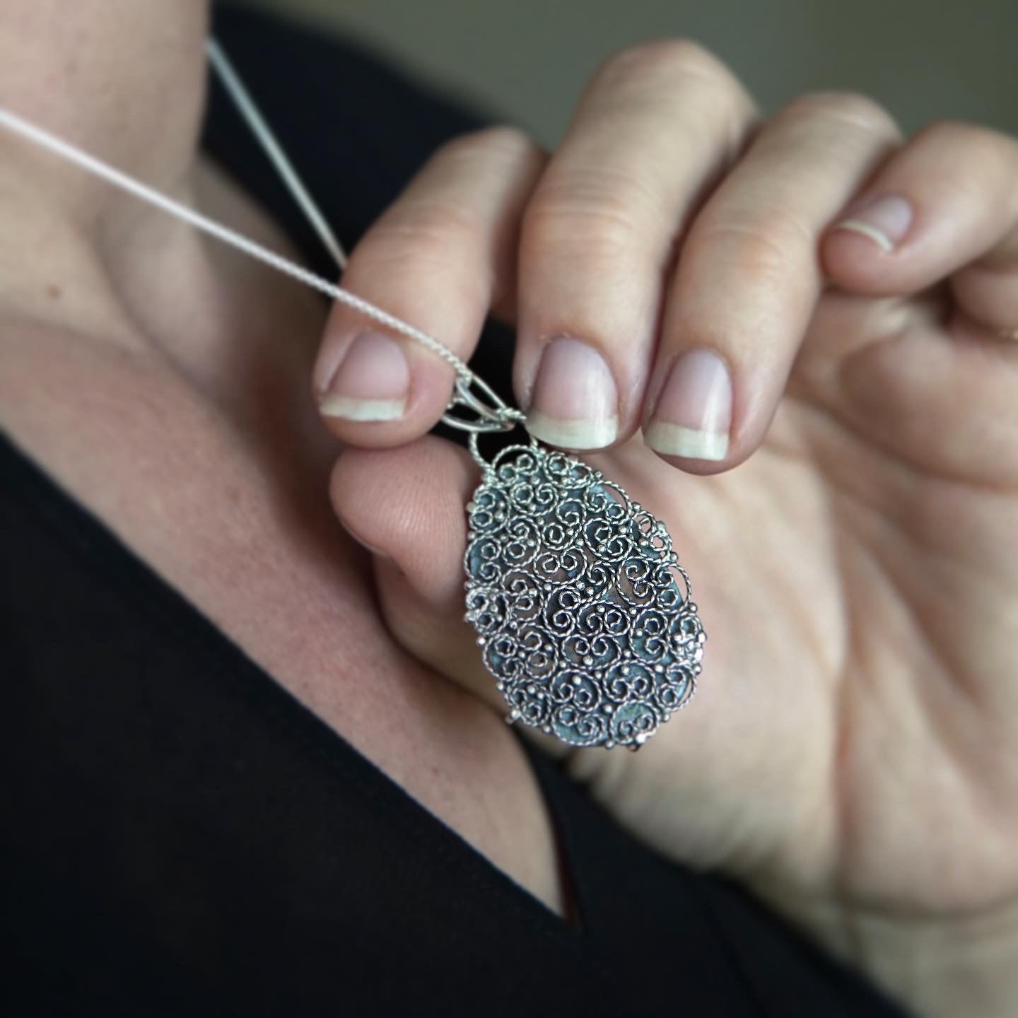 Plume Agate & Lace Pendant