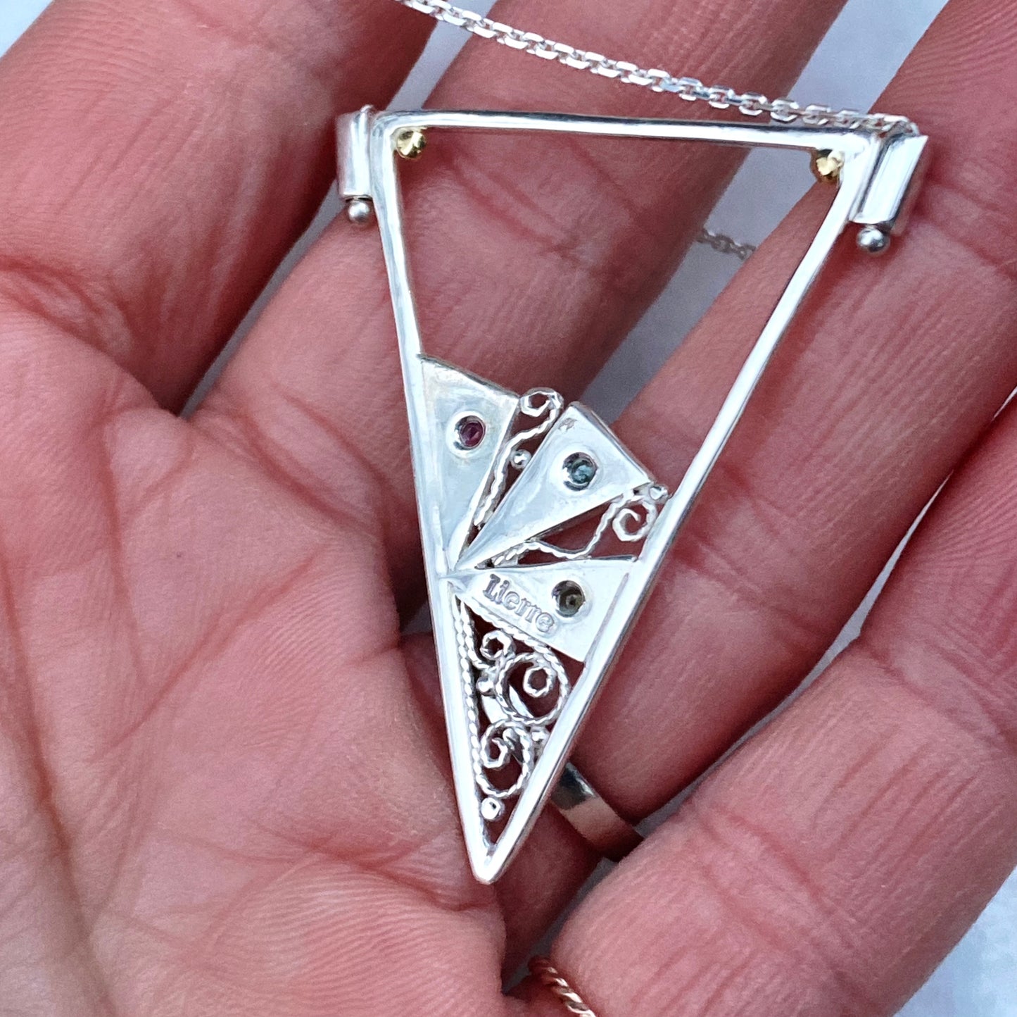 Pinwheel Filigree Triangle Necklace
