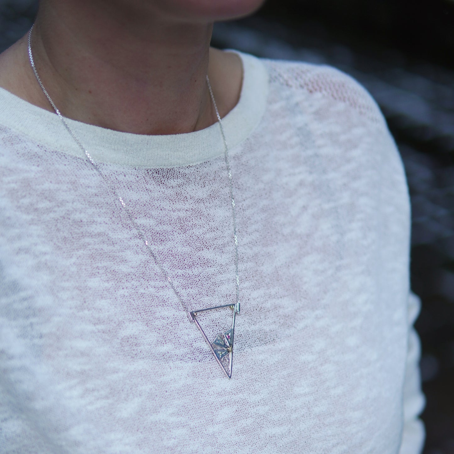 Pinwheel Filigree Triangle Necklace