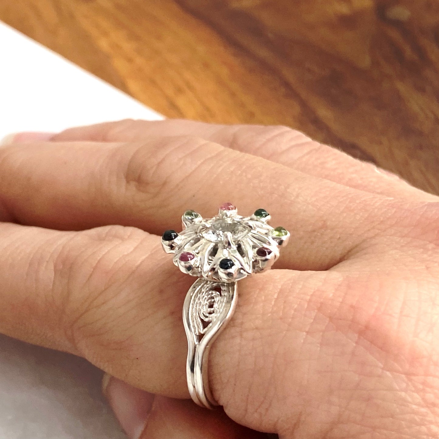 Dahlia Filigree Cocktail Ring ~ Sz 8