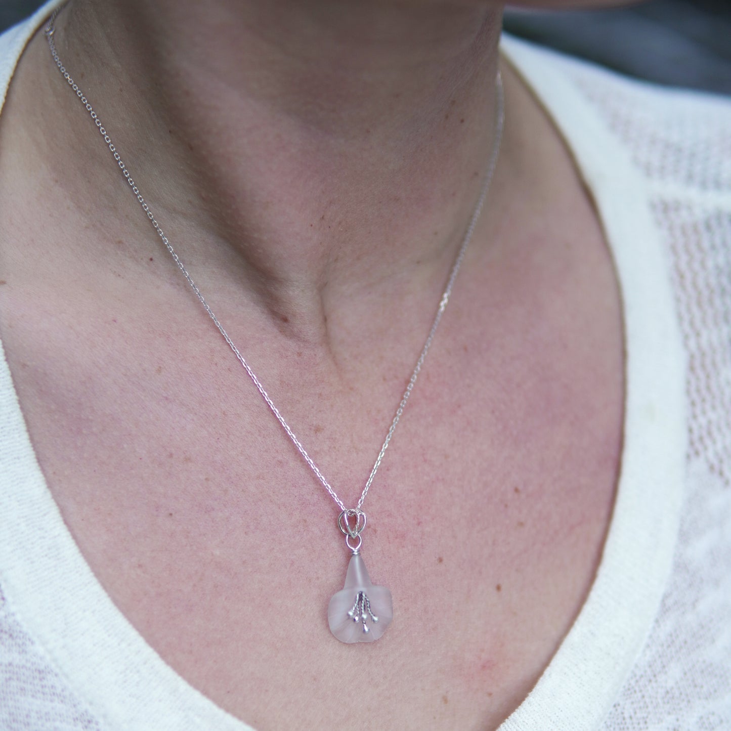 Handcarved Silver BellFlower Pendant