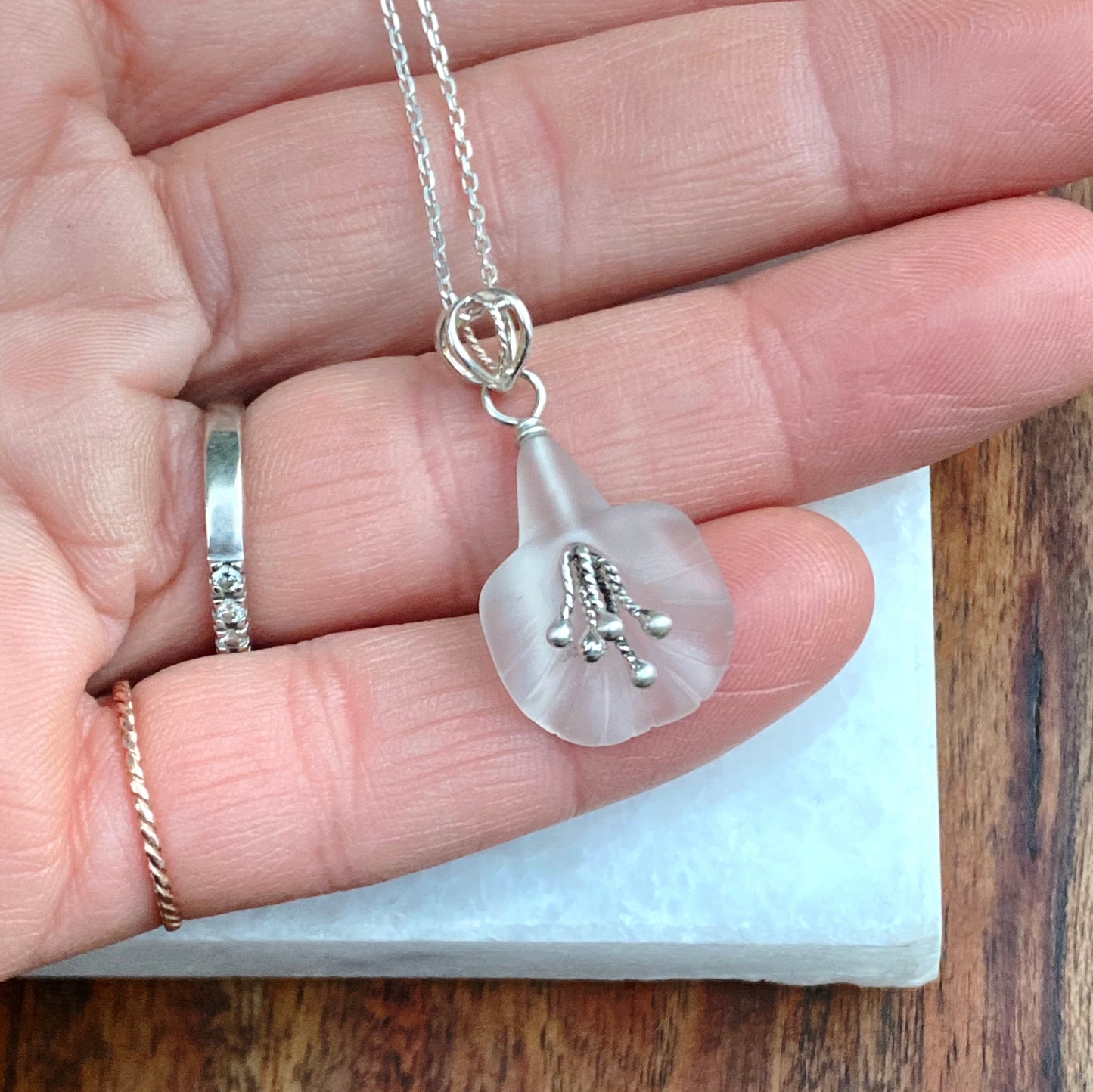 Handcarved Silver BellFlower Pendant