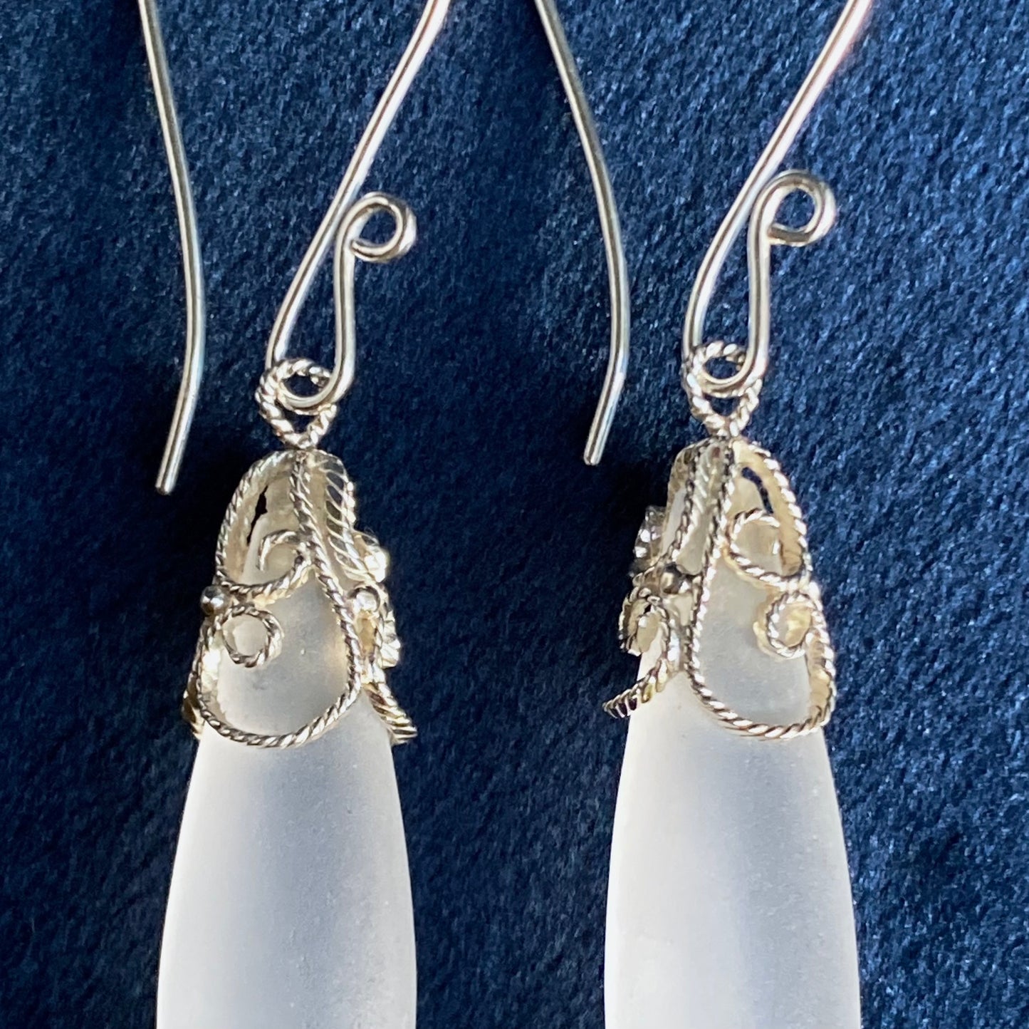 Frosted Quartz Teardrop Filigree Earrings