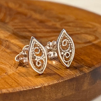 Filigree Leaf Stud Earrings Silver