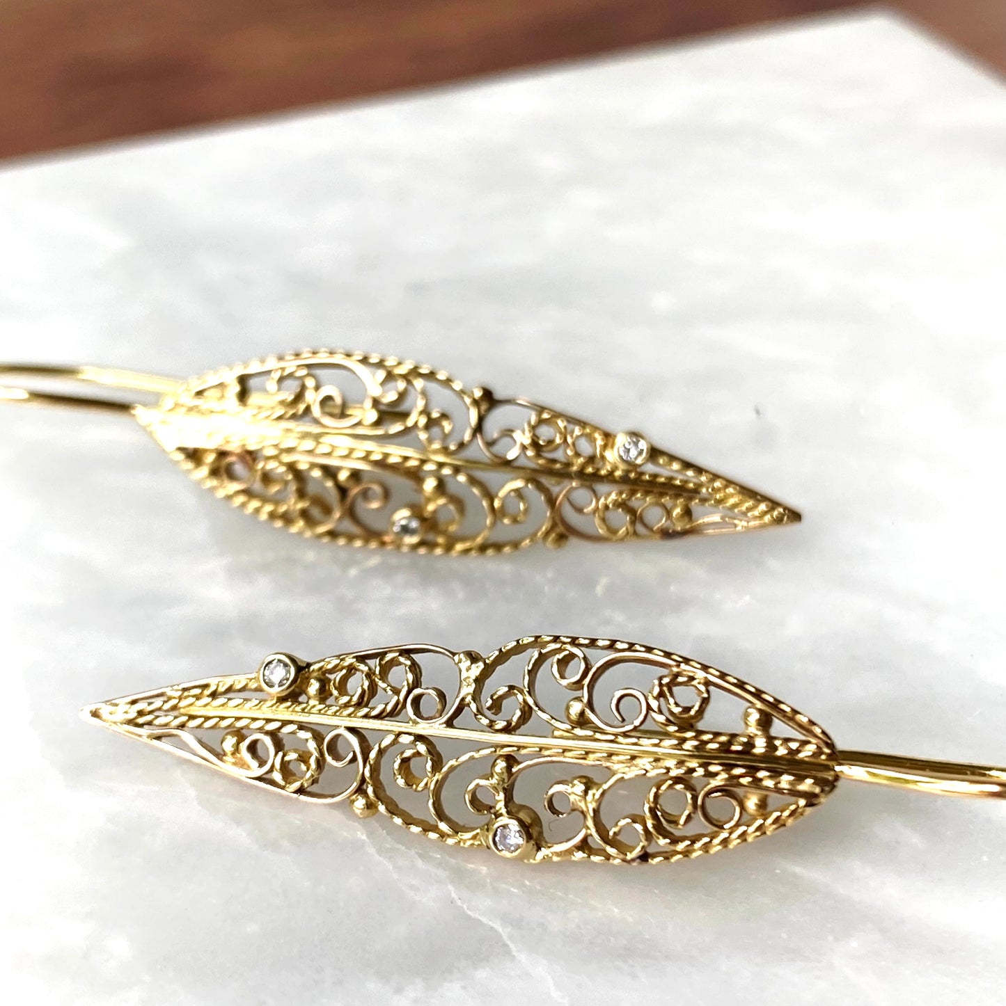 Vining Gold Filigree Diamond Earrings