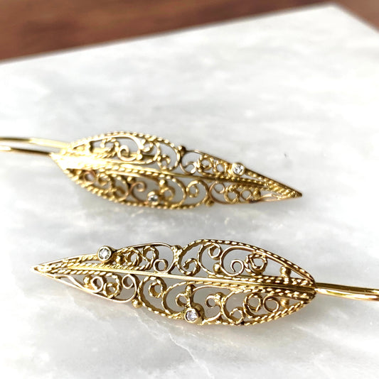 Vining Gold Filigree Diamond Earrings