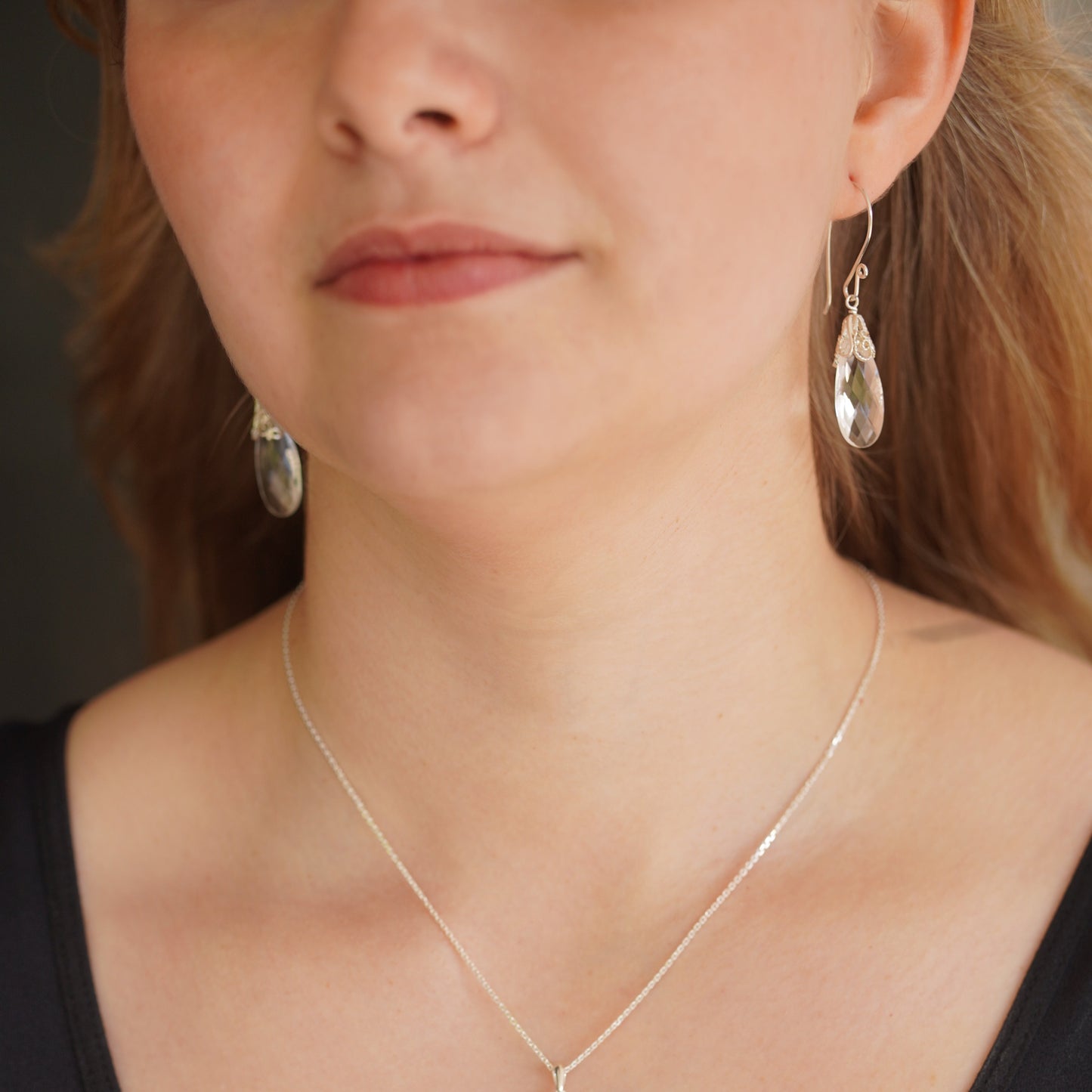 Teardrop Prism Silver Filigree Earrings