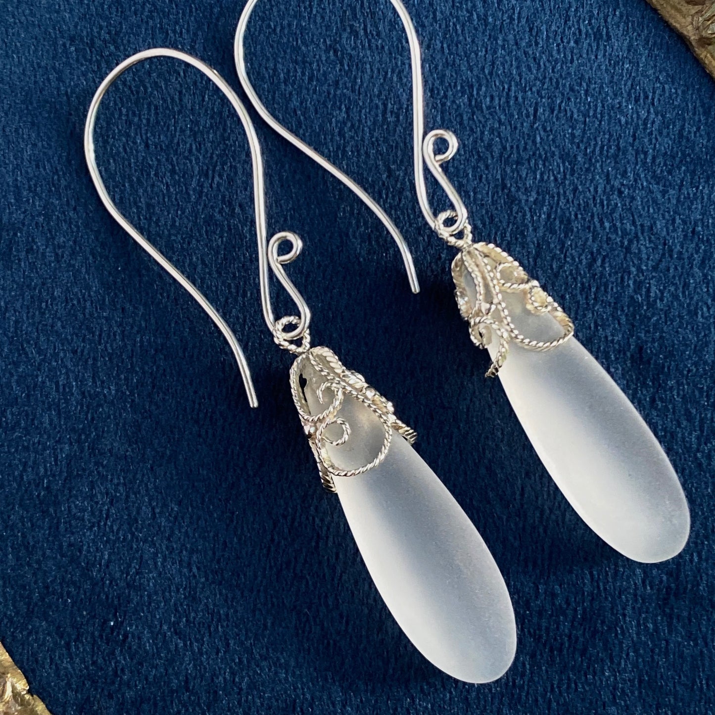 Frosted Quartz Teardrop Filigree Earrings