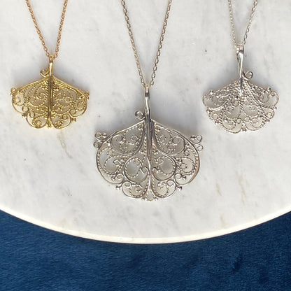 Ginkgo Leaf Silver Filigree Pendant